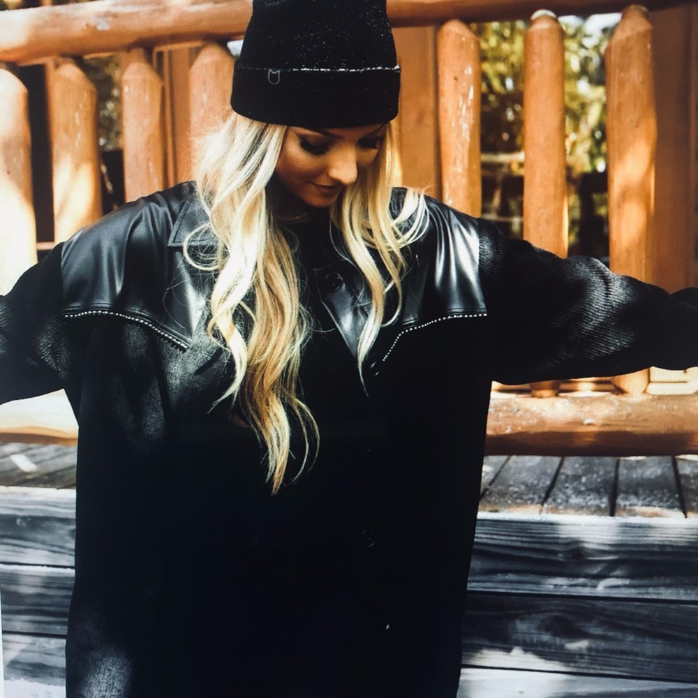 KITTENISH BLACK CORDUROY AND FAUX LEATHER SHACKET